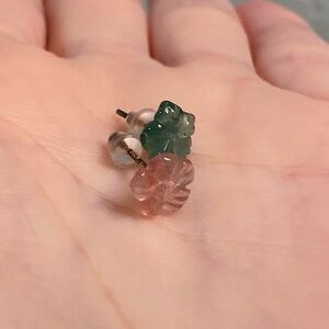 Carved Pink Tourmaline Flower Stud Earrings | Gold Plated Sterling Silver Posts